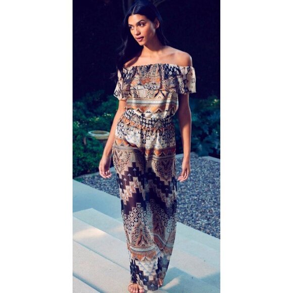 NWT MISA Los‎ Angeles Mosaic 2-Piece Off Shoulder Top, Wide Leg Pants - Picture 9 of 15